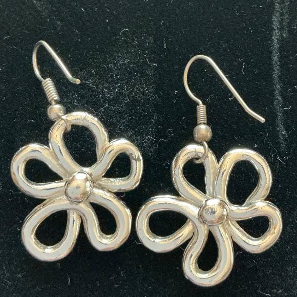 Sterling Tone Flower Earrings - Picture 3 of 3